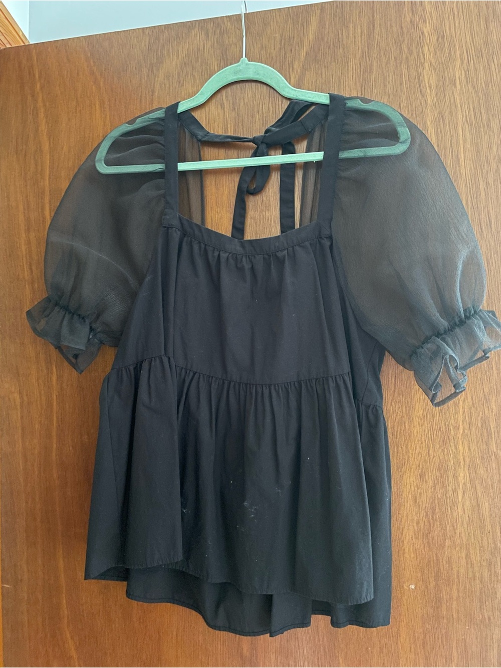 Topshop Black Sheer Puff Sleeve Tie-Back Blouse